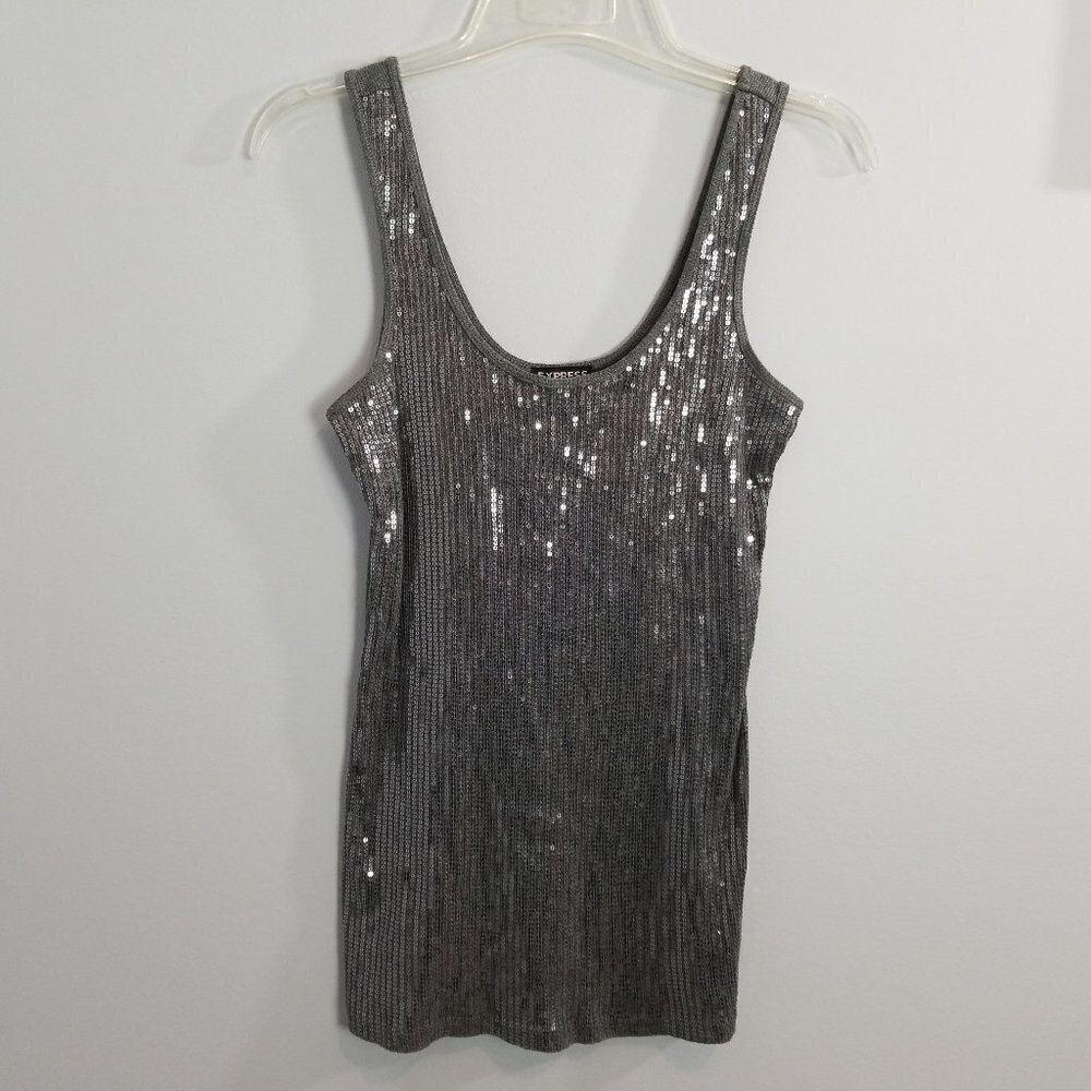EXPRESS gray scoop neck Sequin Tank Top all cotton y2k Small